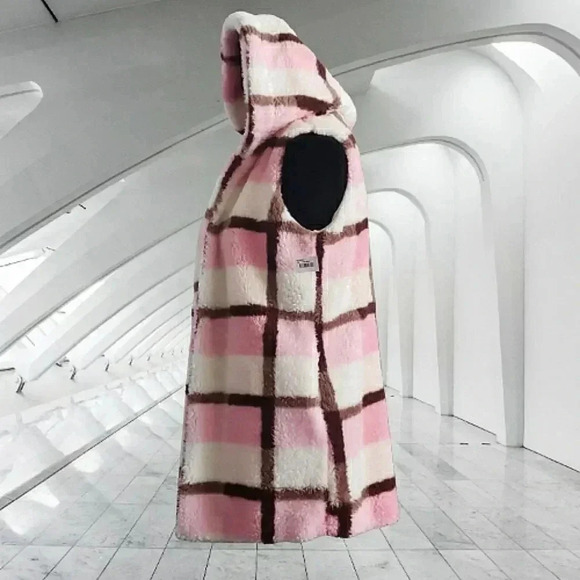 Soft Cozy Sherpa Teddy Ski Travel Plaid Hoodie Vest Small - Picture 3 of 6